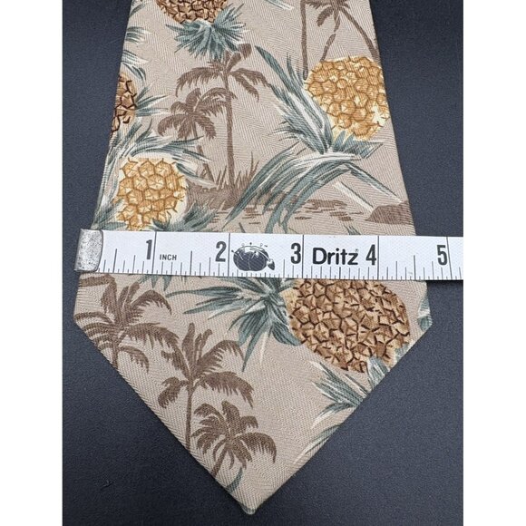 TOMMY BAHAMA Tie Men's 100% Silk Yellow Brown Green Pineapple Floral Palm Trees - Picture 9 of 10
